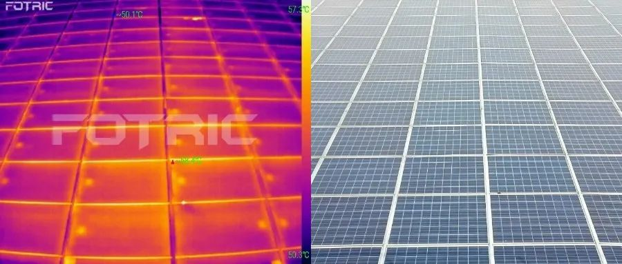 <!-- wp:paragraph -->
<p>光伏组件在正常工作时的温度为30℃,局部温度高于周边温度6.5℃时,组件局部可能出现热斑,通过热像仪直观成像,巡检人员能精准判断光伏板的热斑位置。</p><!-- /wp:paragraph -->